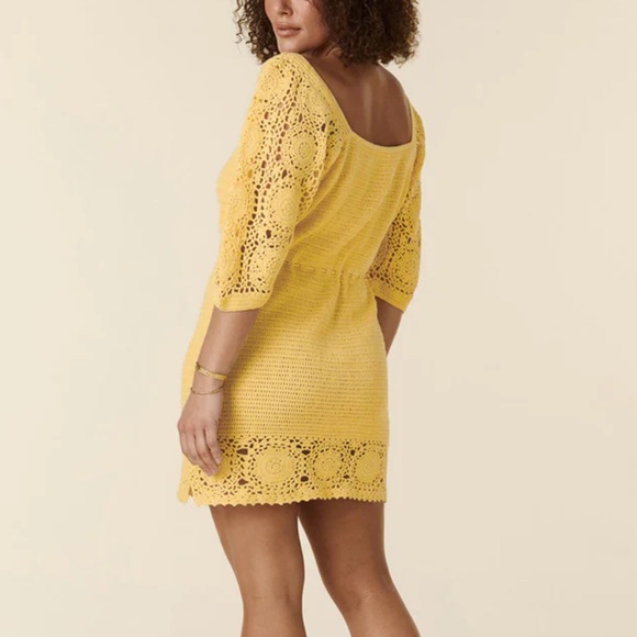 Spell x Free People Let The Sunshine In Sm Yellow Crochet Handmade Knit Mini - Picture 10 of 11